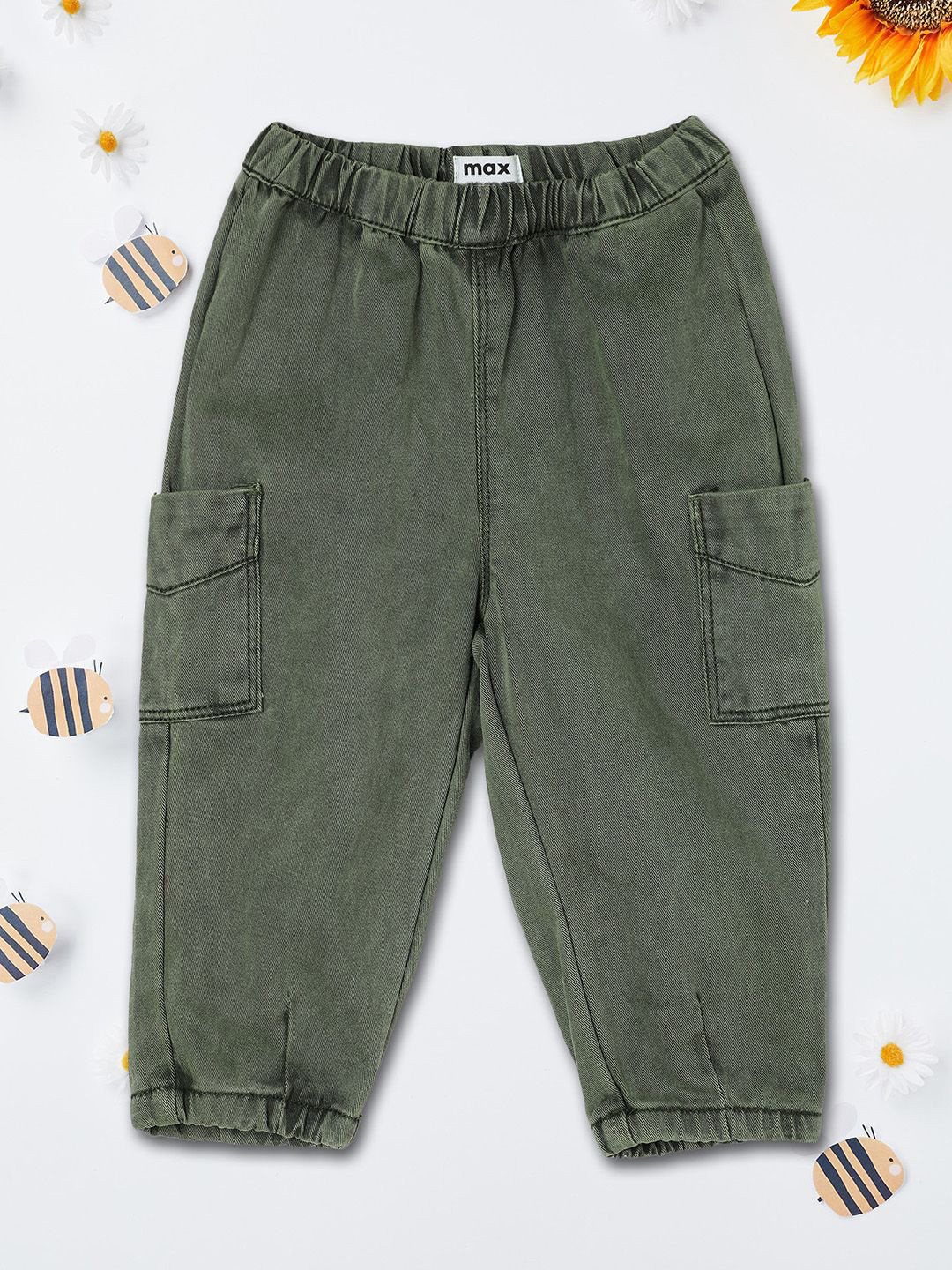 

max Girls Cotton Mid-Rise Joggers, Green