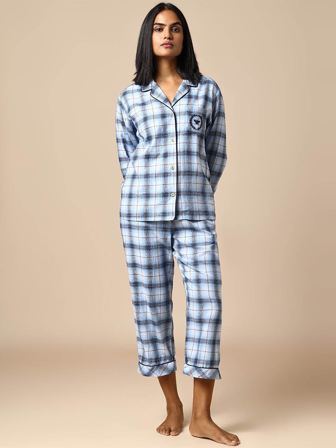 

Chemistry Women Checked Pure Cotton Night suit, Blue