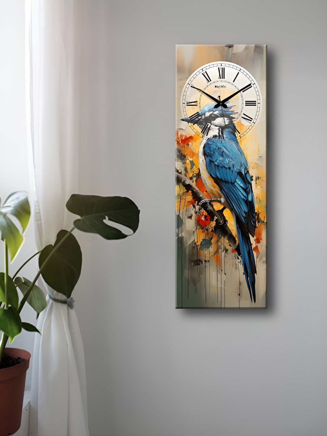 

OLIVE TREE Blue & Yellow Printed Rectangle Wooden Contemporary Wall Clock
