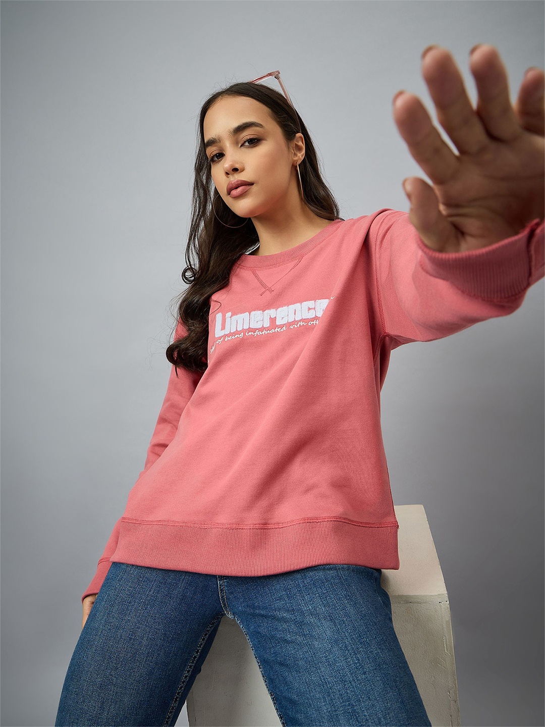 

Club York Women Round Neck Printed Sweatshirt, Pink