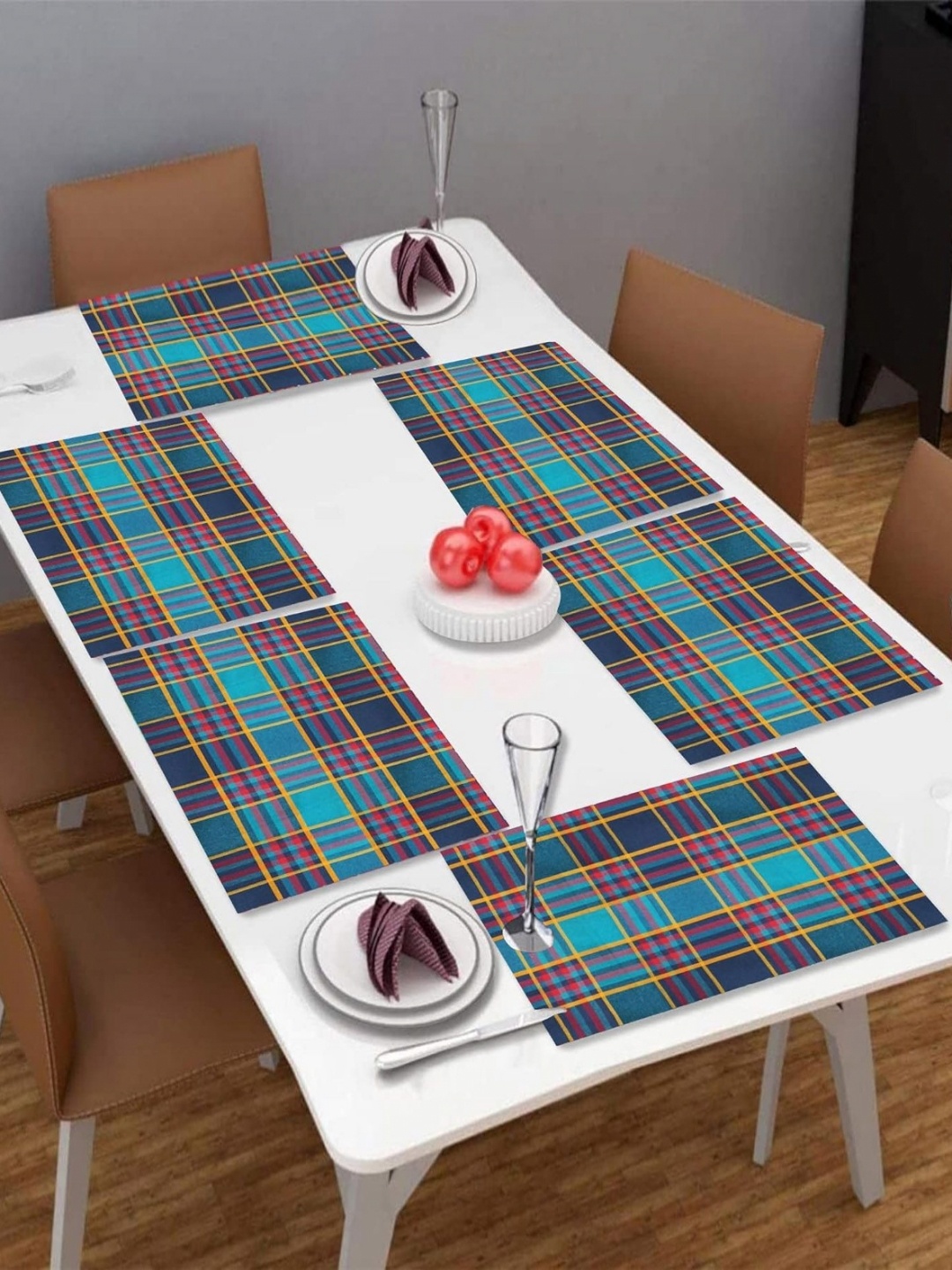

Lushomes Green & Yellow 6 Pieces Checked Pure Cotton Table Placemats