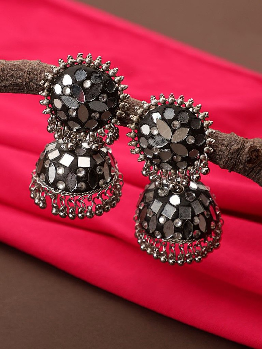 

CARDINAL Dome Shaped Jhumkas Earrings, Black