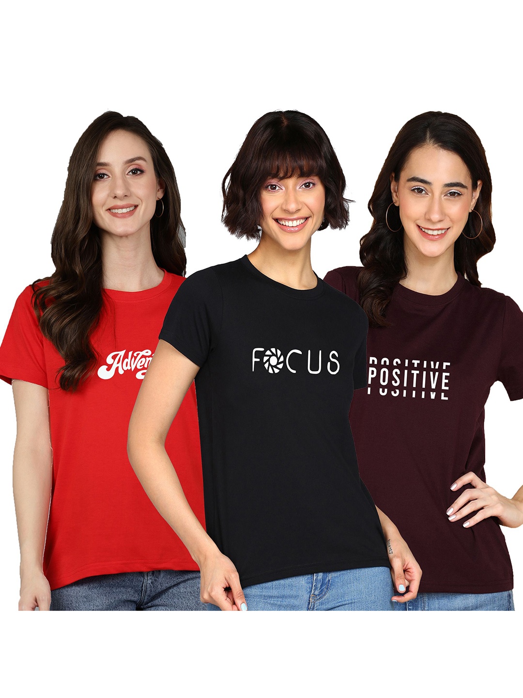 

Adyavastram Women Printed Pockets T-shirt, Red