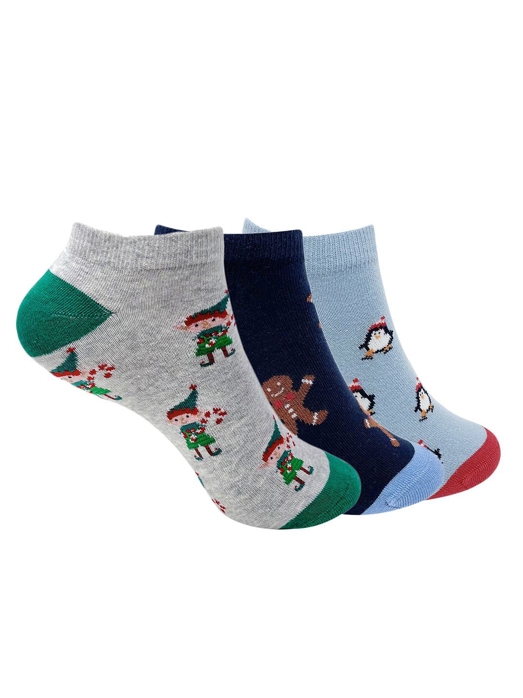 

Mint & Oak Women Cotton Pack Of 3 Patterned Ankle-Length Socks, Grey
