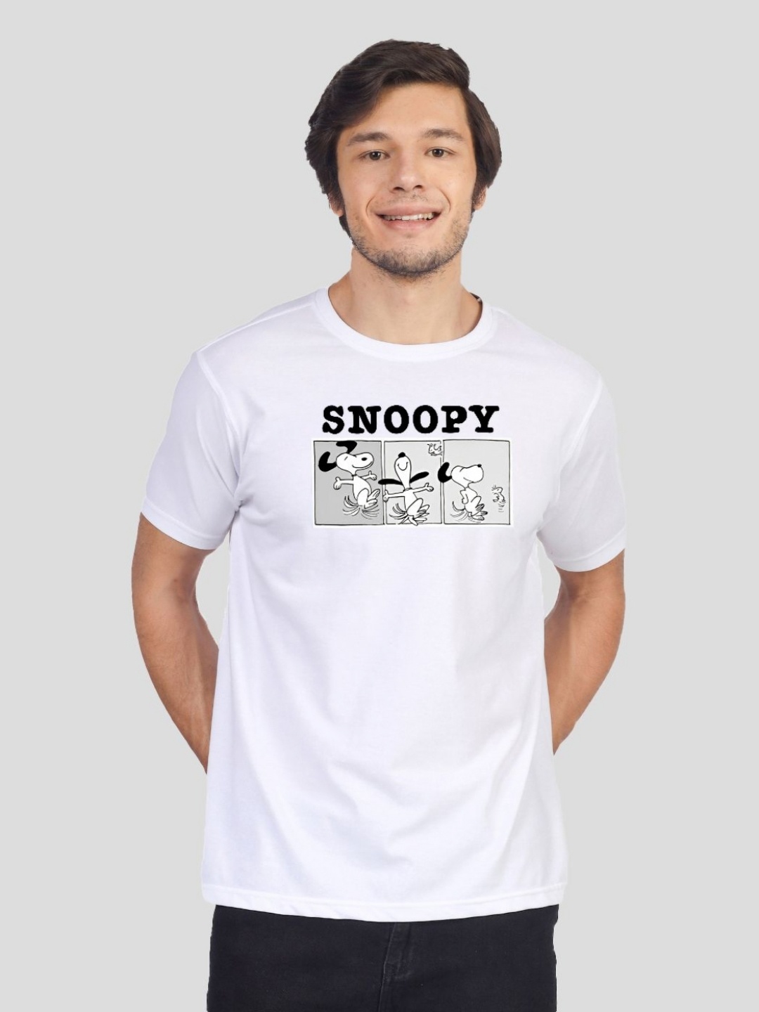 

Greylongg Men Graphic Printed Round Neck Cotton Snoopy T-shirt, White