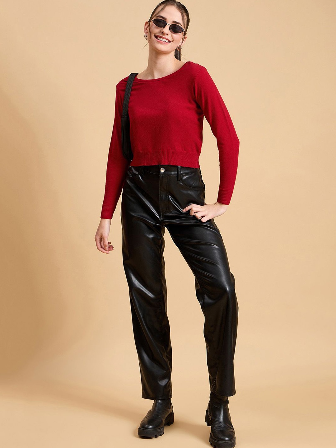 

CLAPTON Women Woollen Long Sleeves Top, Red