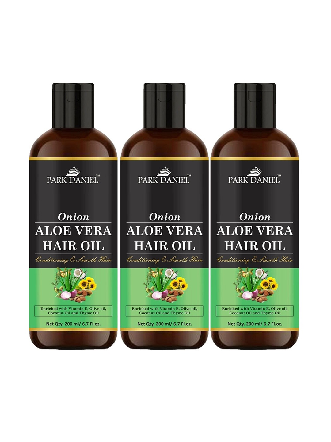 

Park Daniel Set of 3 Aloe Vera Hair Oil with Vitamin E & Olive Oil - 200 ml each, Black