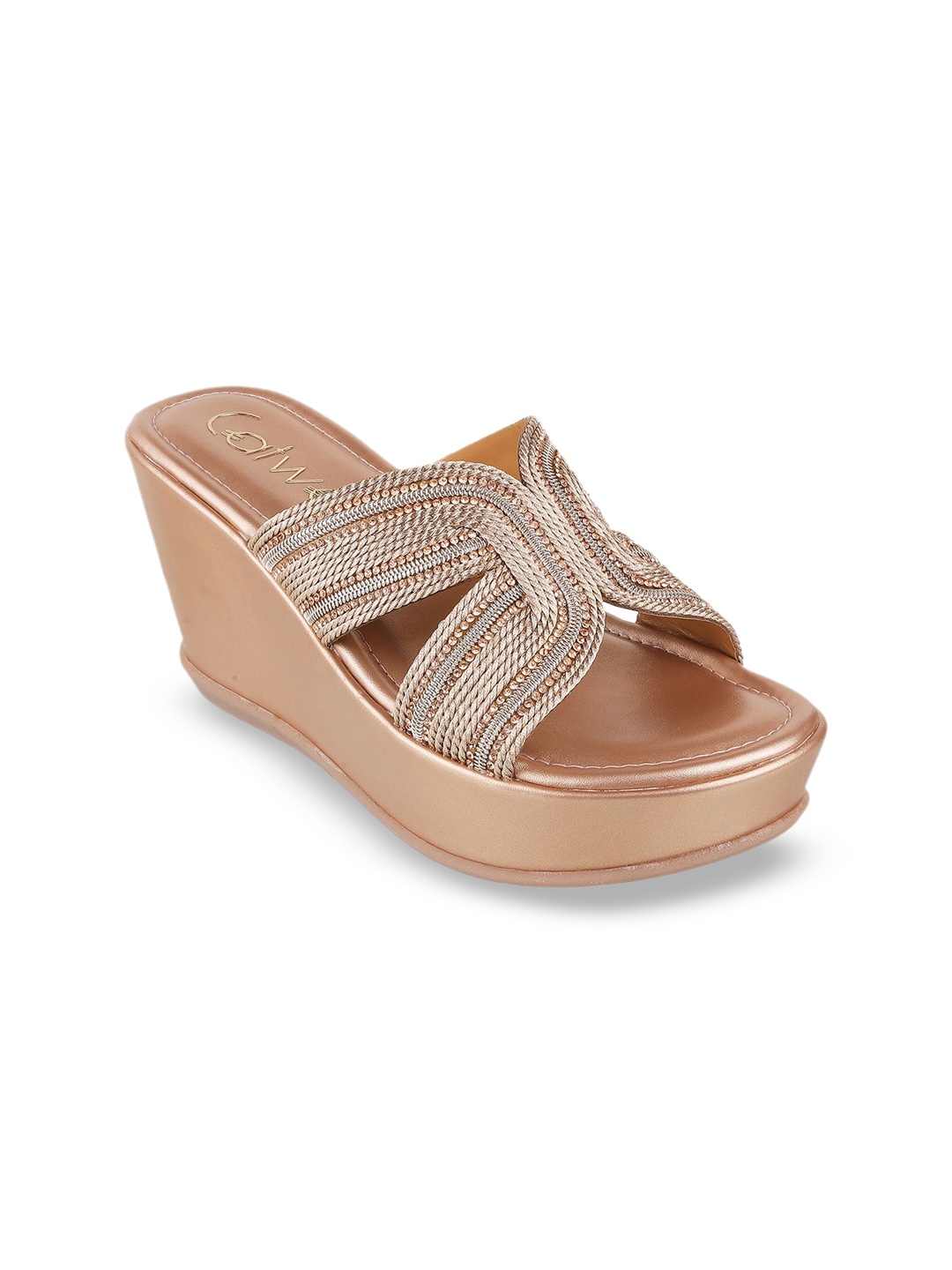 

Catwalk Women Woven Design Wedge Sandals, Rose gold