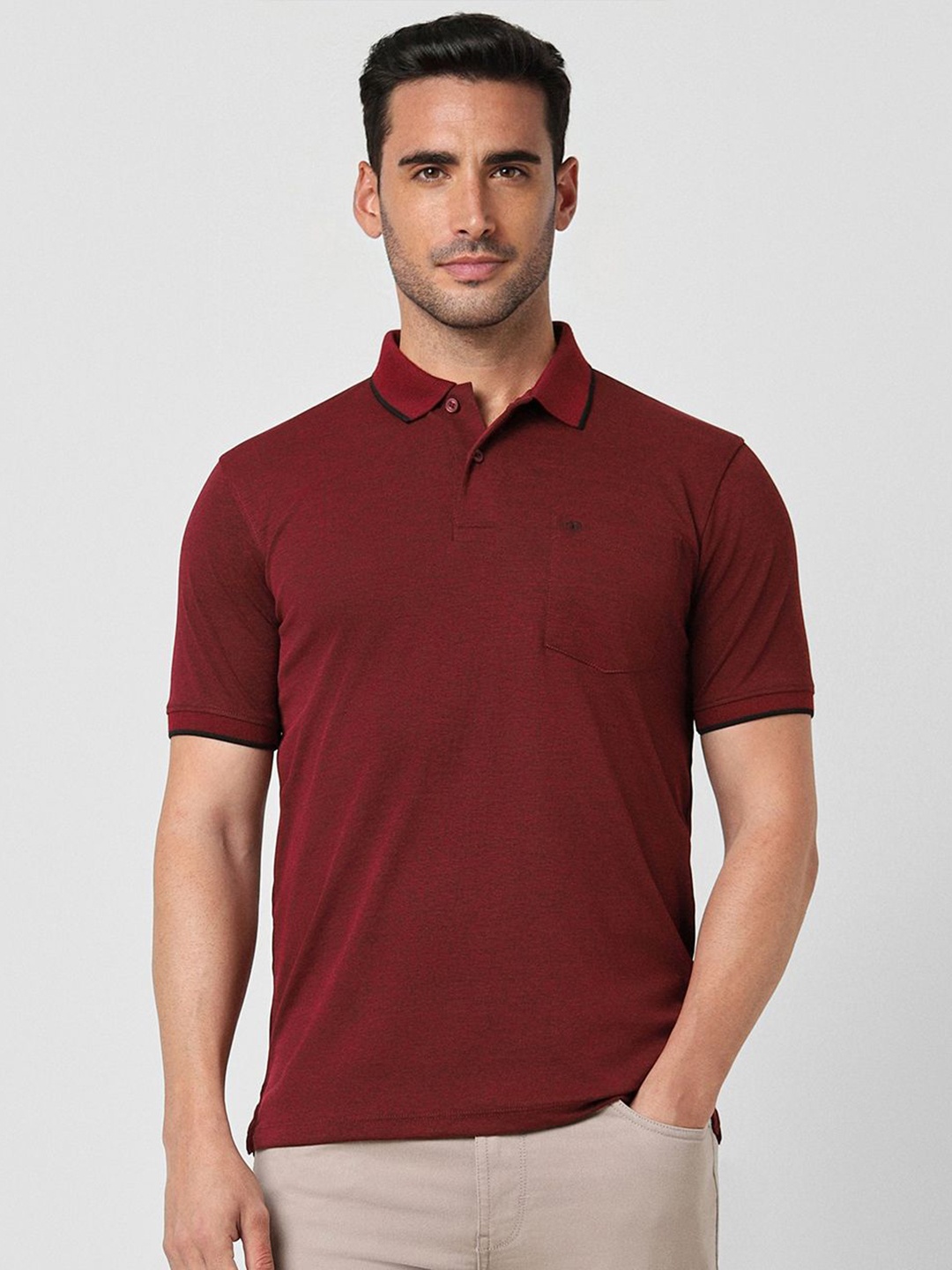 

Peter England Men Polo Collar Pockets T-shirt, Maroon