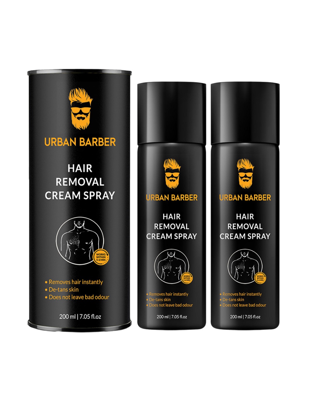 

Urban Barber Men Set Of 2 Painless Hair Removal Cream Spray - 200 ml Each, Black