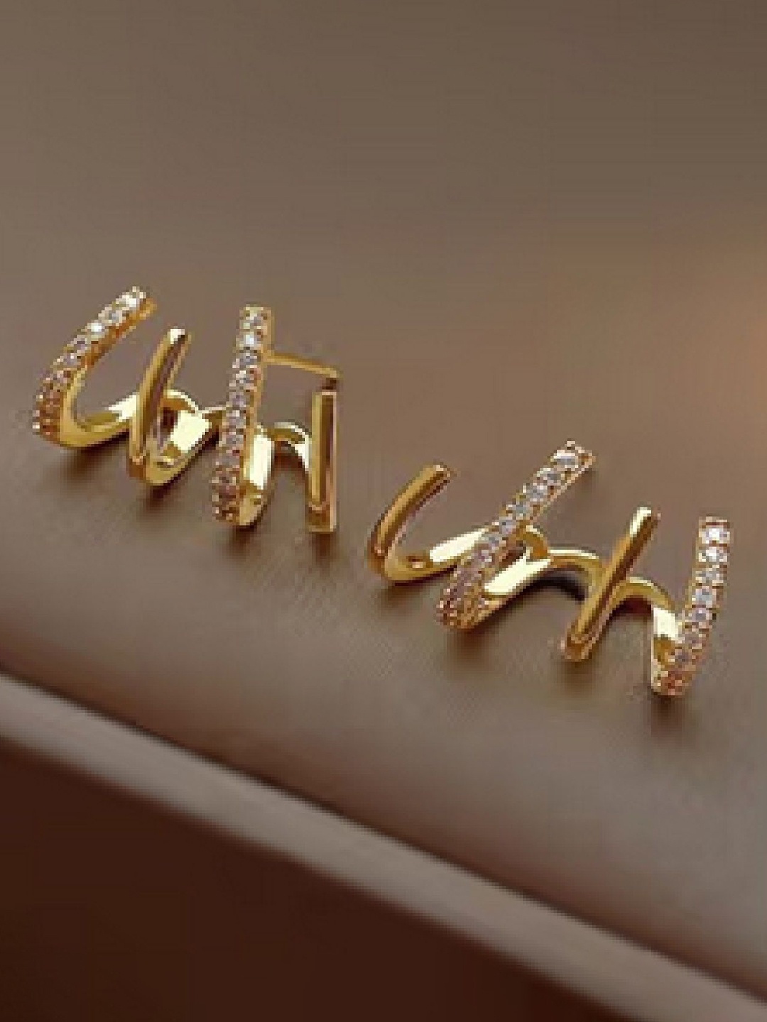 

RUHI COLLECTION Stainless Steel Gold-Plated Cubic Zirconia Studded Ear Cuffs