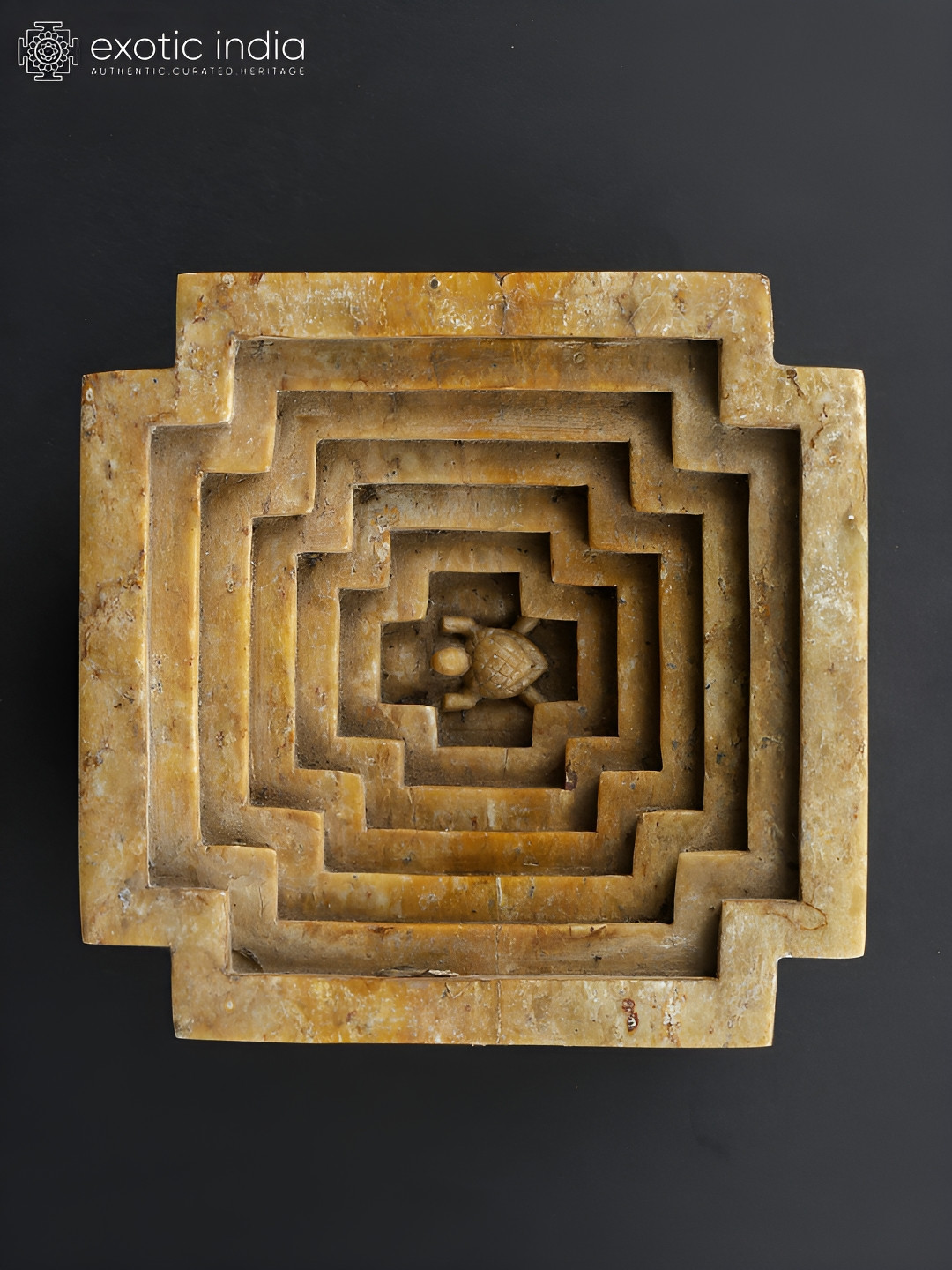 

Exotic India Feng Shui Banarasi Kunda with Tortoise in Stone, Brown