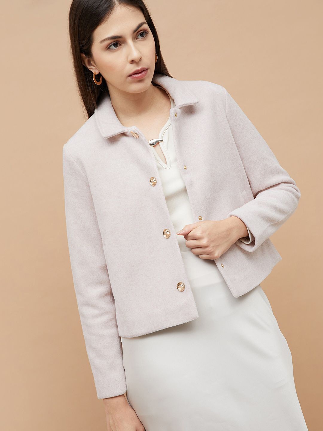 

CODE by Lifestyle Women Spread Collar Solid Casual Tailored Jacket, Off white