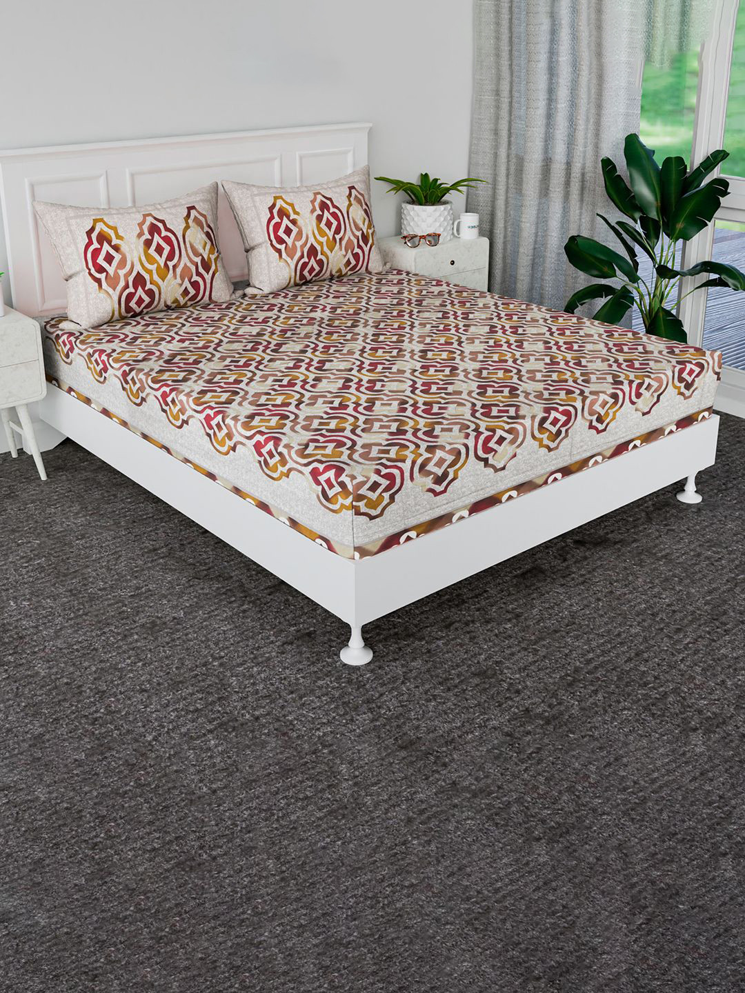 

Kuber Industries Brown 160 TC Cotton King Bedsheet with 2 Pillow Covers 2 x 2mt