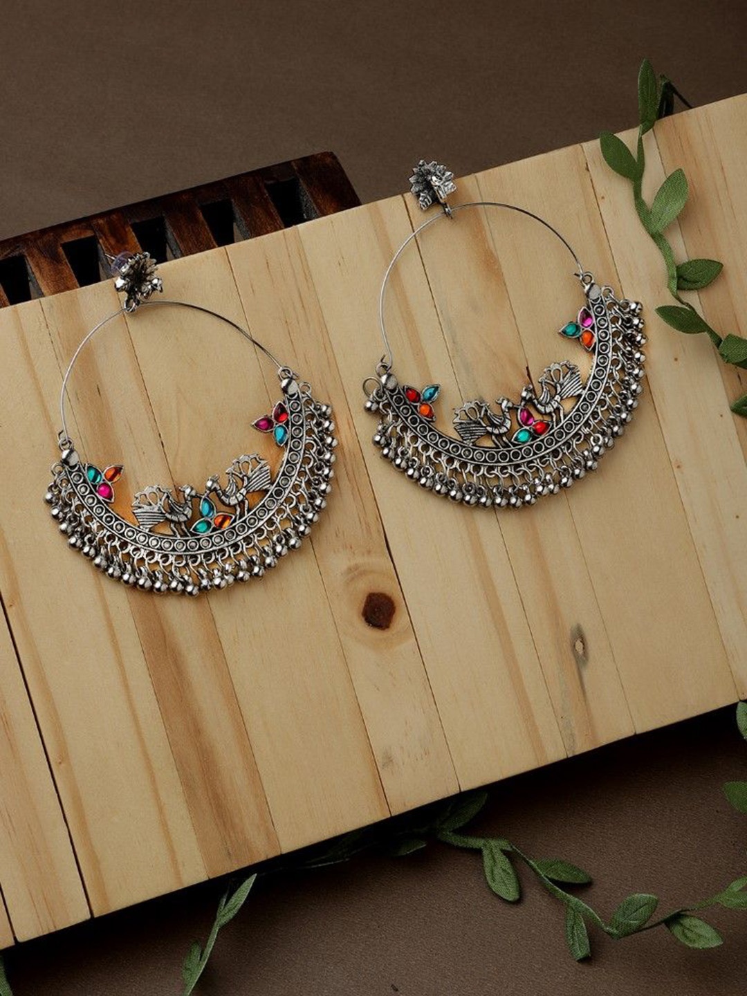 

CARDINAL Stone Studded Antique & Oxidised Drop Earrings, Silver