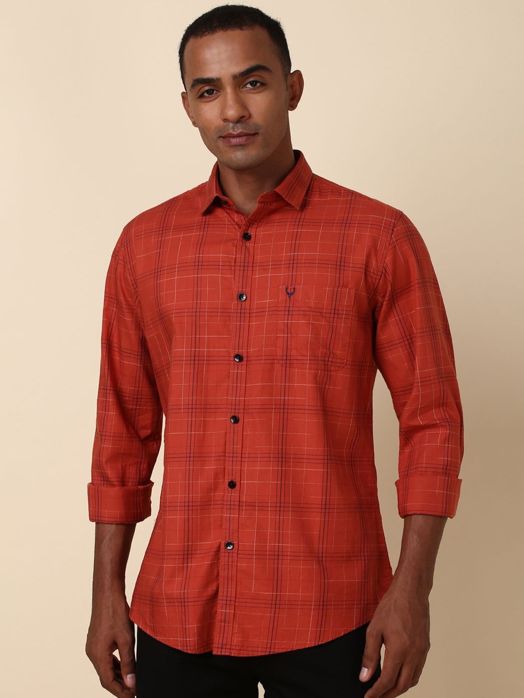 

Allen Solly Men Slim Fit Tartan Checks Opaque Checked Casual Shirt, Red