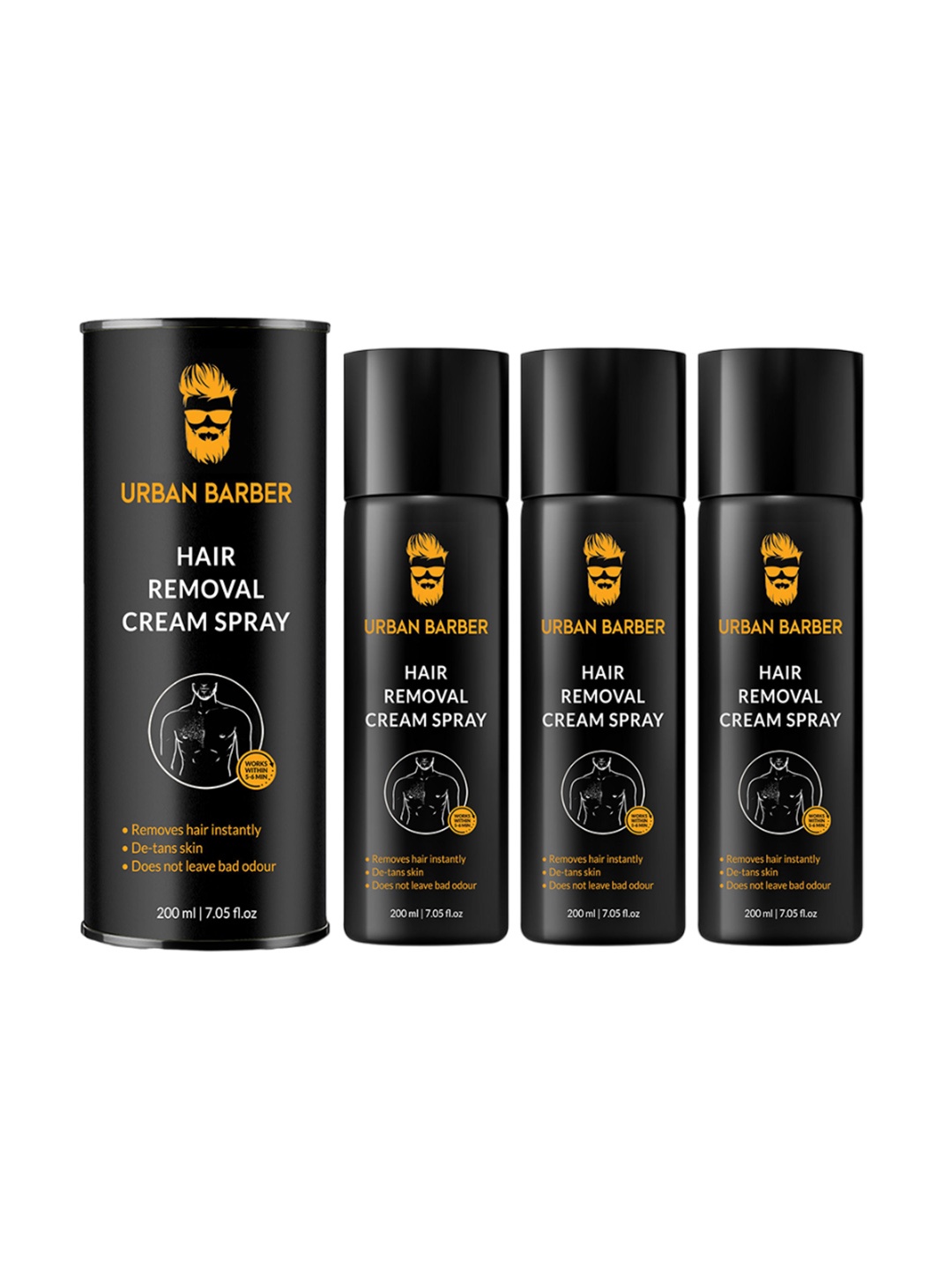 

Urban Barber Men Set Of 3 Painless Hair Removal Cream Spray - 200 ml Each, Black