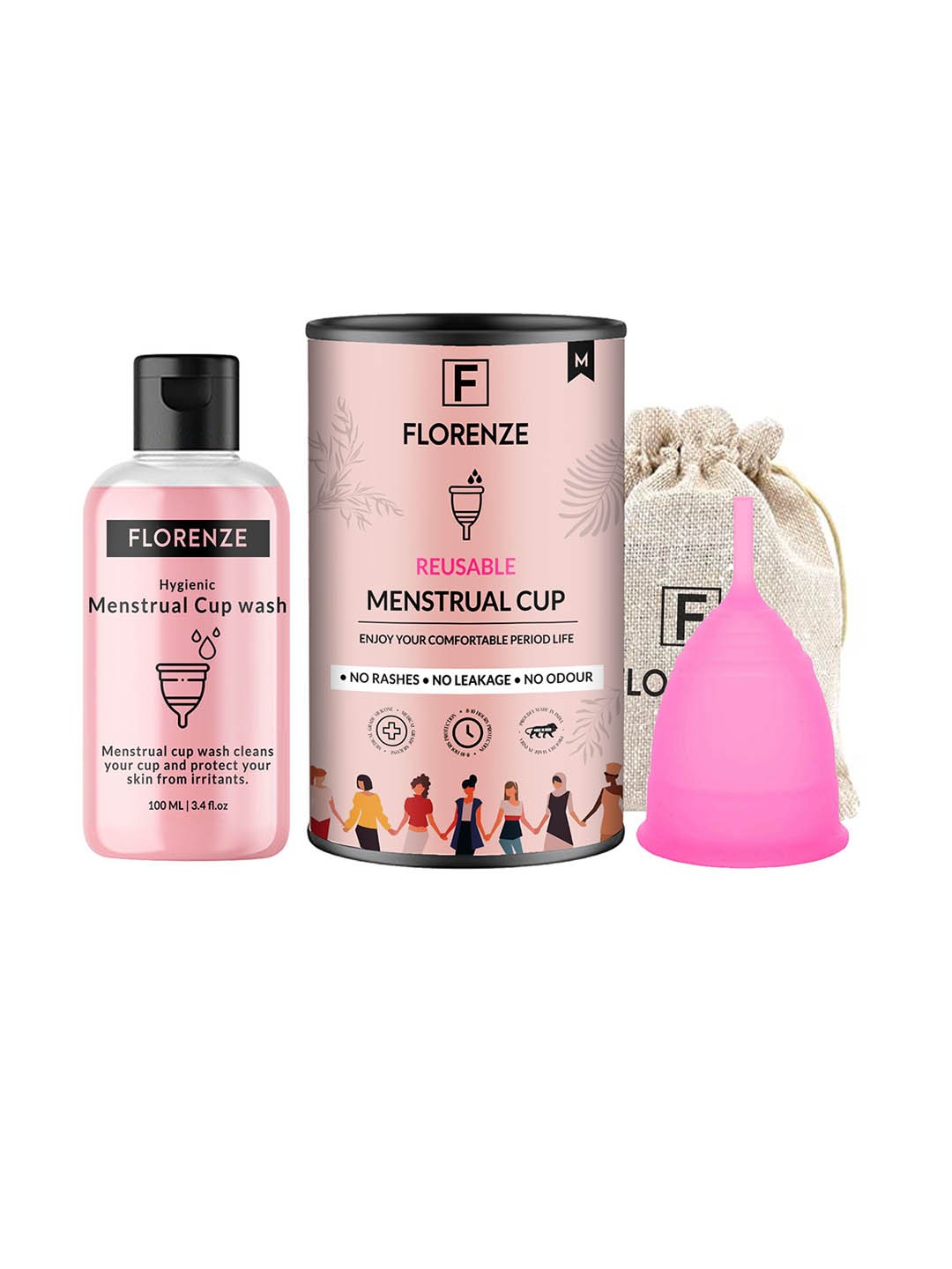 

Florenze Medium Reusable Menstrual Cup With Cupwash - 100 ml, Pink