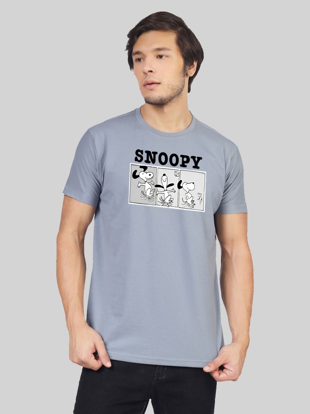 

Greylongg Men Typography Printed Monochrome Applique T-shirt, Grey