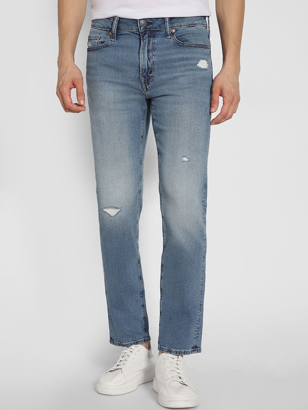 

AMERICAN EAGLE OUTFITTERS Men Low Distress Mid-Rise Straight Fit Jeans, Blue