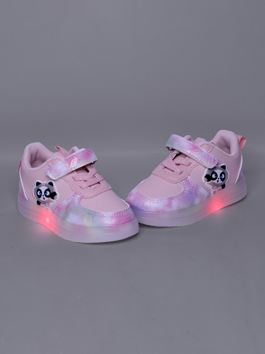 

NEW STEPS Girls PU Velcro Printed LED Sneakers, Pink