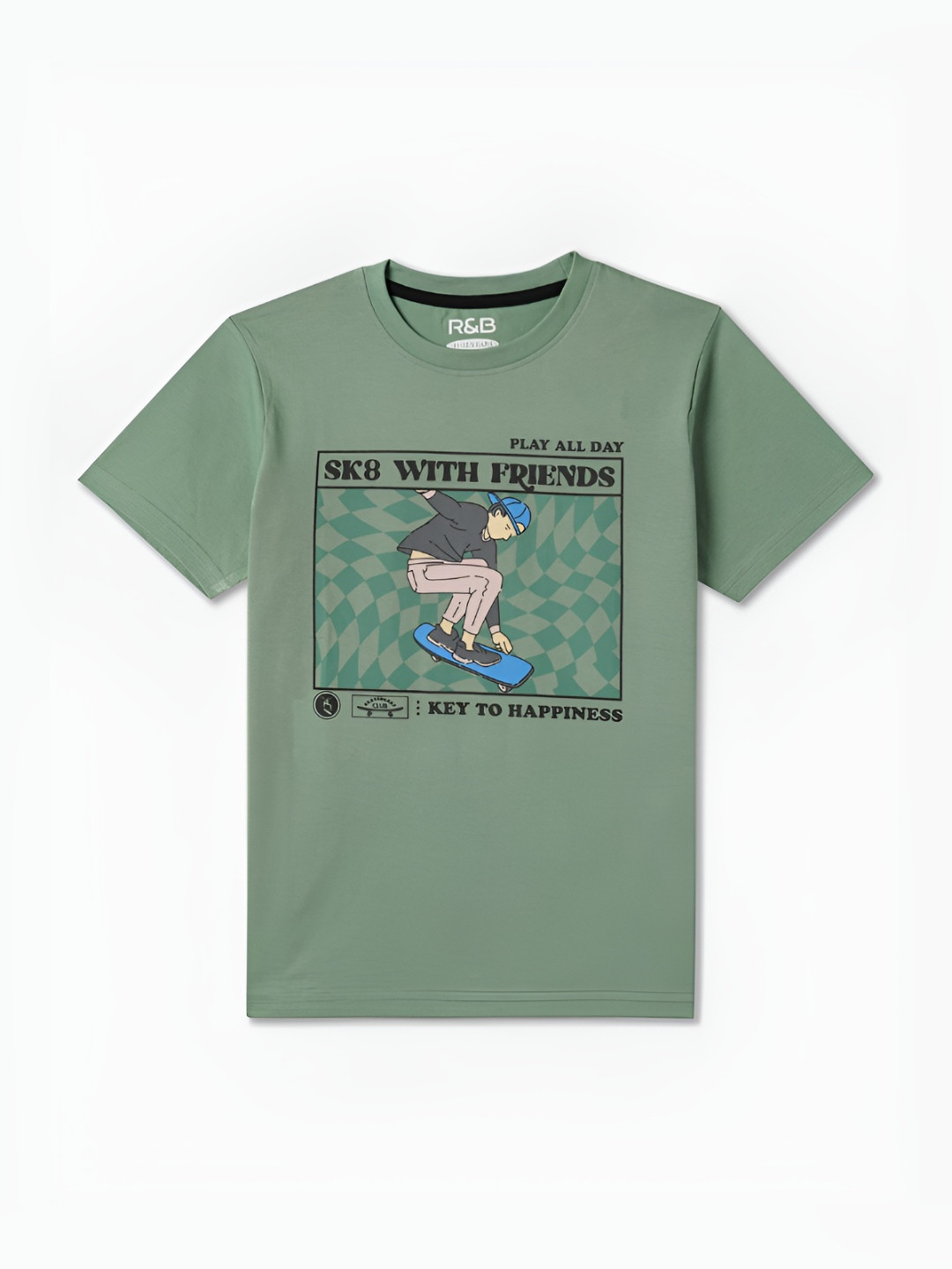 

R&B Boys Graphic Printed Round Neck Cotton T-shirt, Green