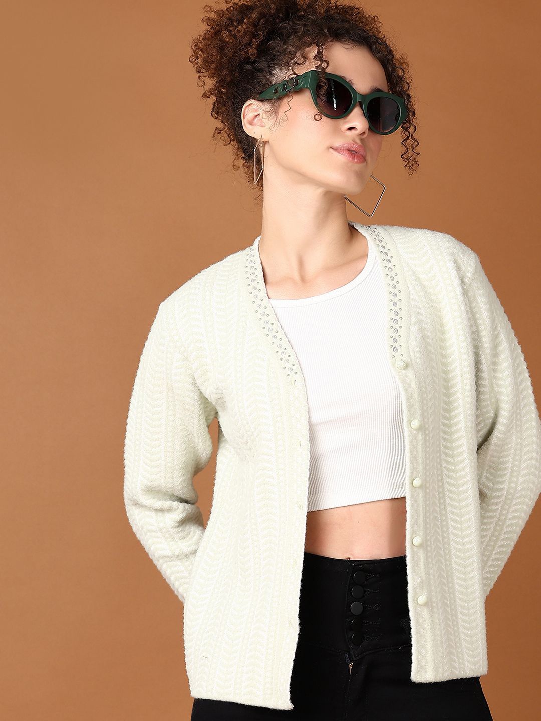 

V-Mart Women Cable Knit Cardigan, Green