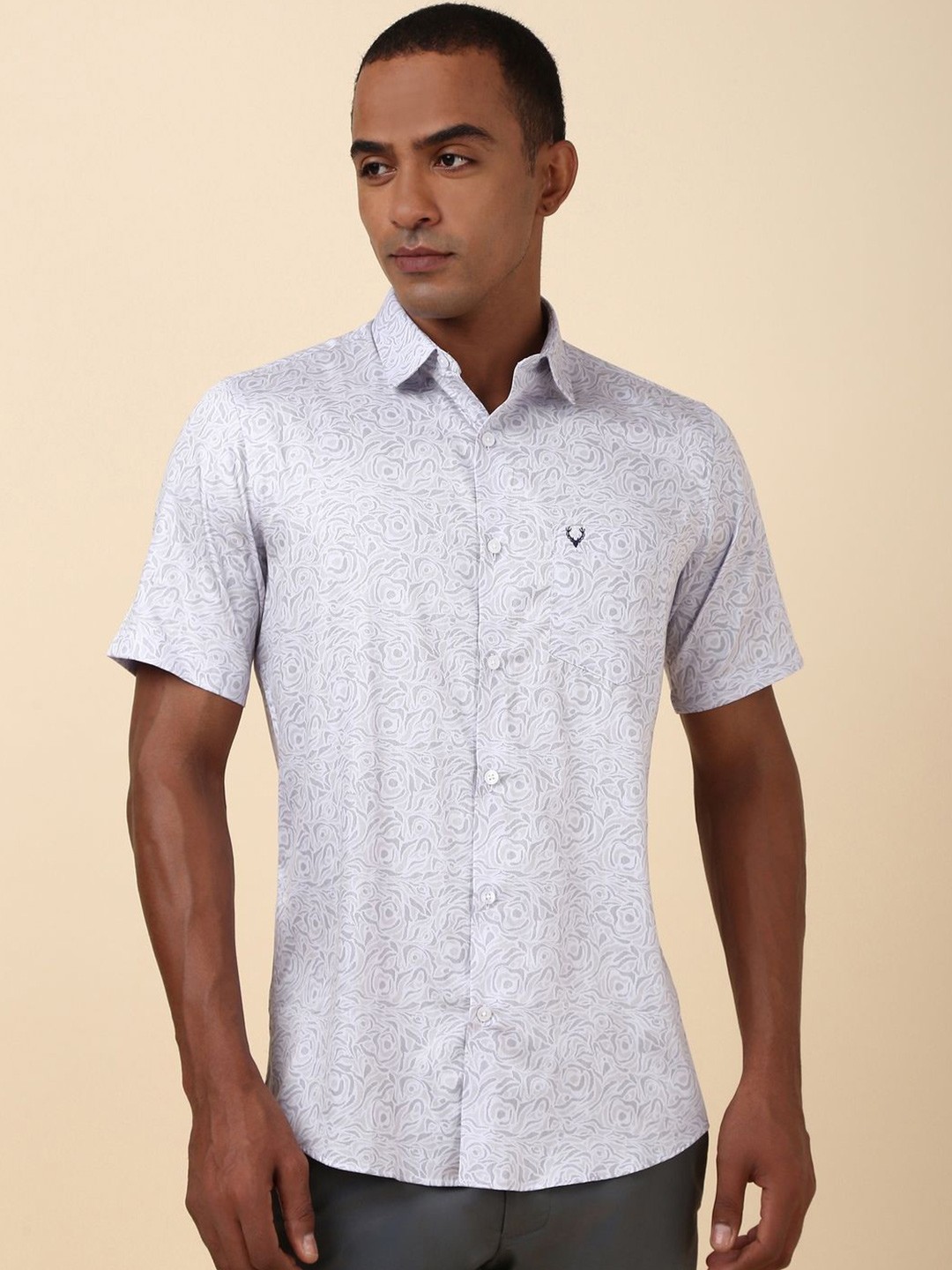 

Allen Solly Men Classic Spread Collar Floral Printed Cotton Slim Fit Casual Shirt, White
