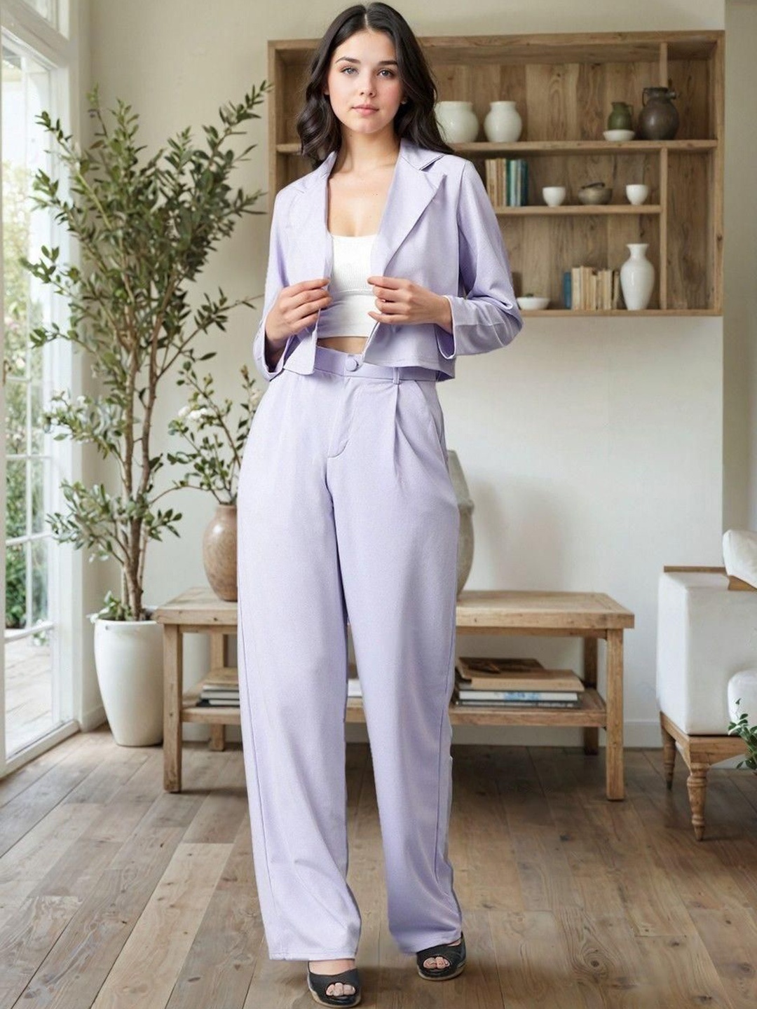 

Kotty Lapel Collar Long Sleeves Coat With Trouser, Lavender