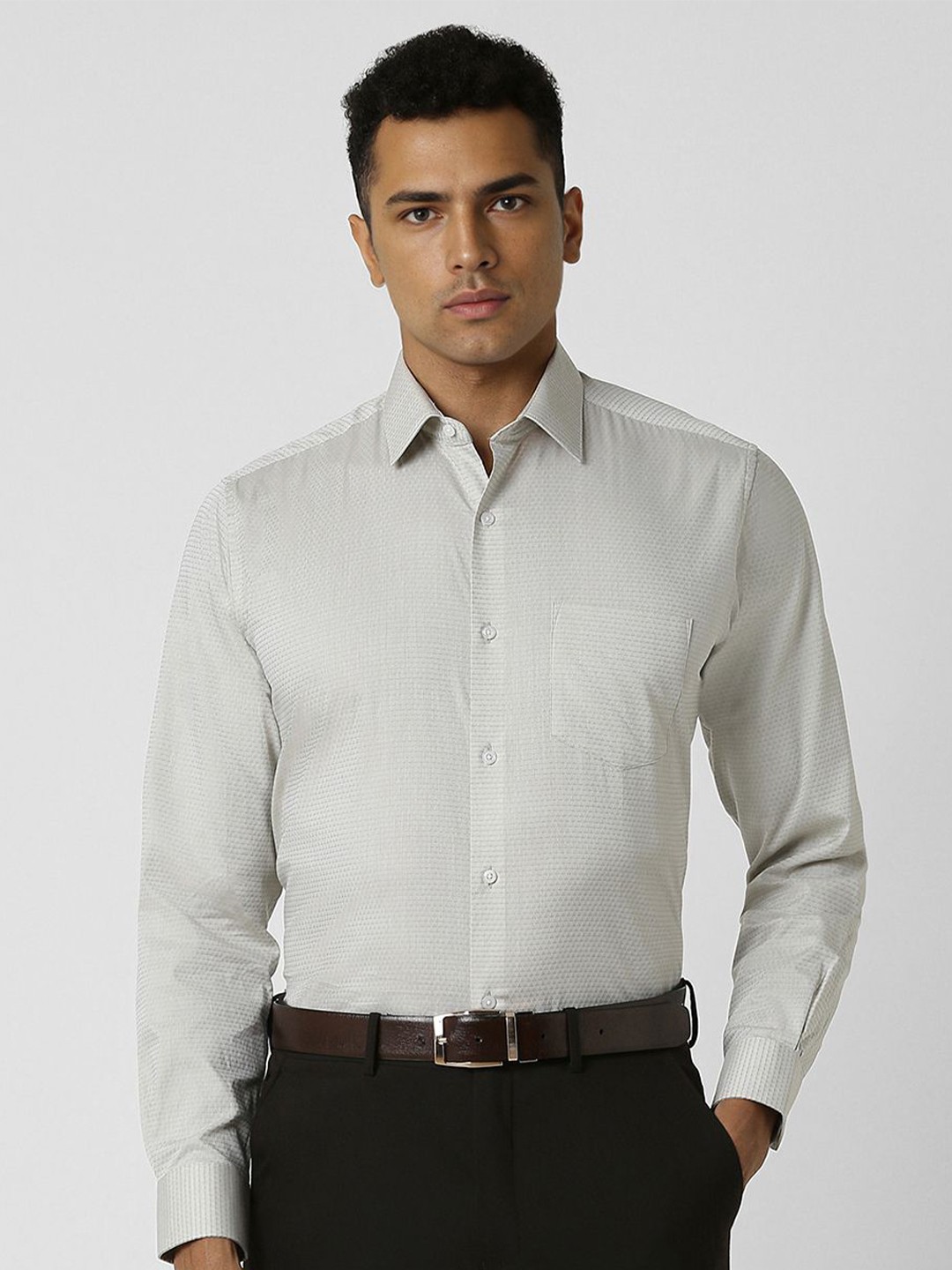 

Van Heusen Men Spread Collar Textured Cotton Slim Fit Formal Shirt, Grey