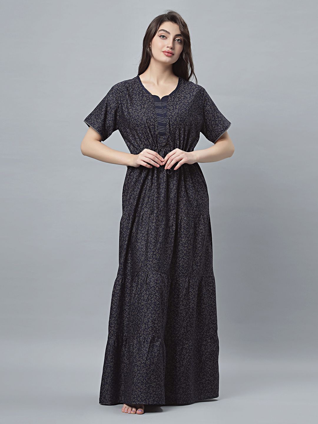

QUIRA Women Floral Printed Maxi Nightdress, Blue