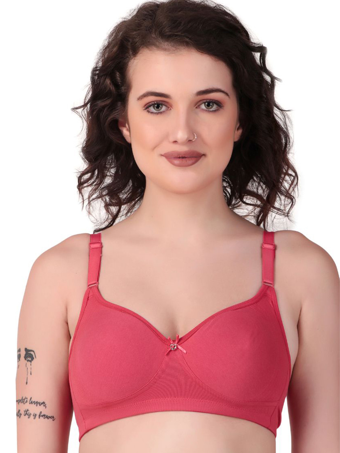 

Piylu Women Cotton Solid Medium Coverage Seamless Underwired T-shirt Bra, Red