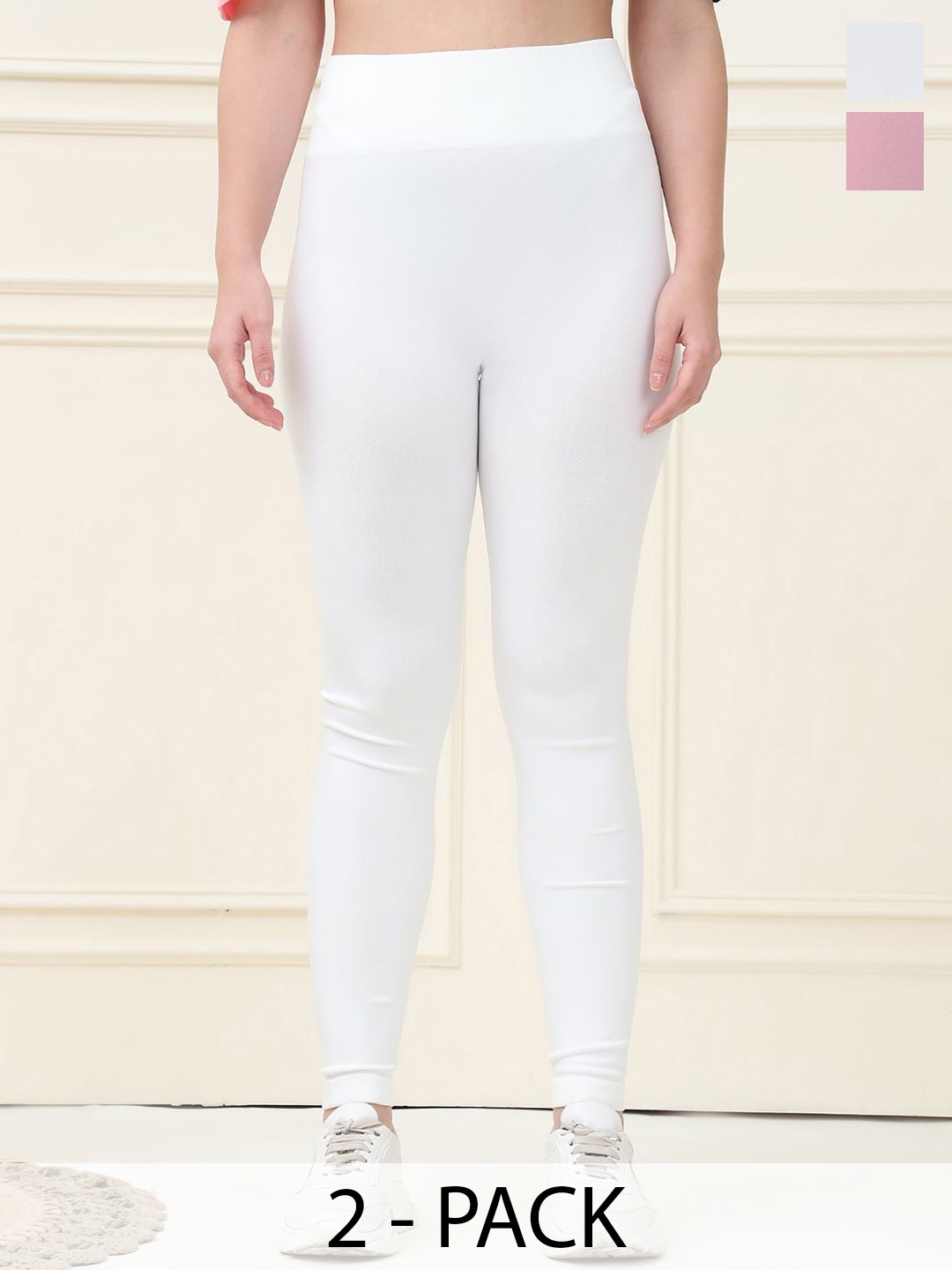 

GRACIT Women Pack Of 2 High Waisted Tights, White