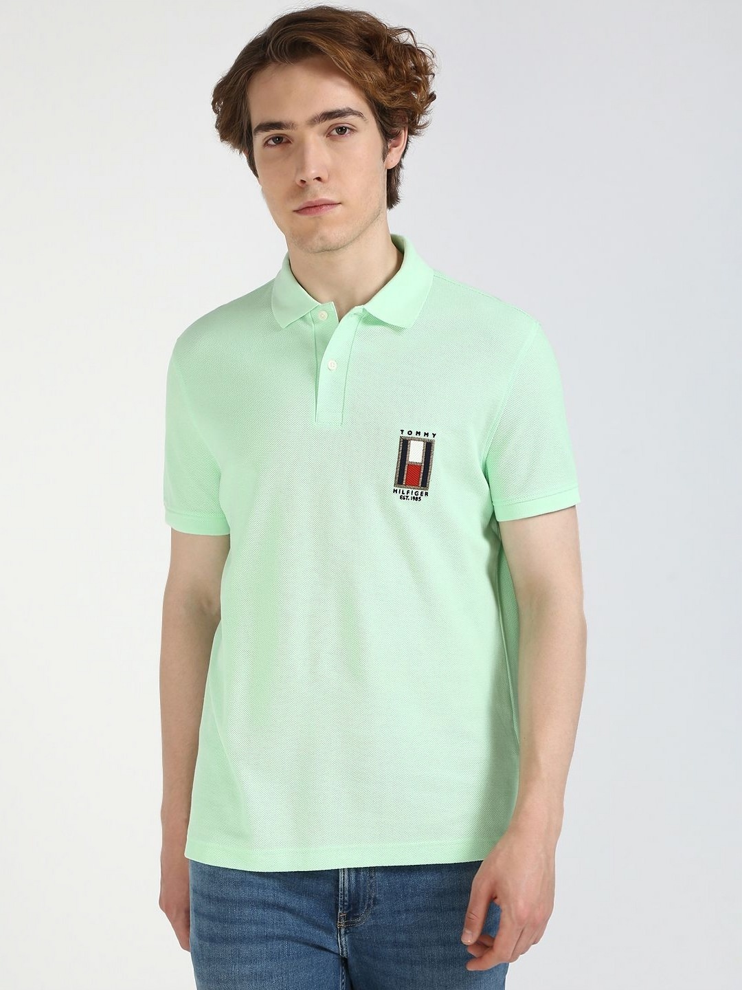 

Tommy Hilfiger Men Solid Polo Collar Cotton T-shirt, Green