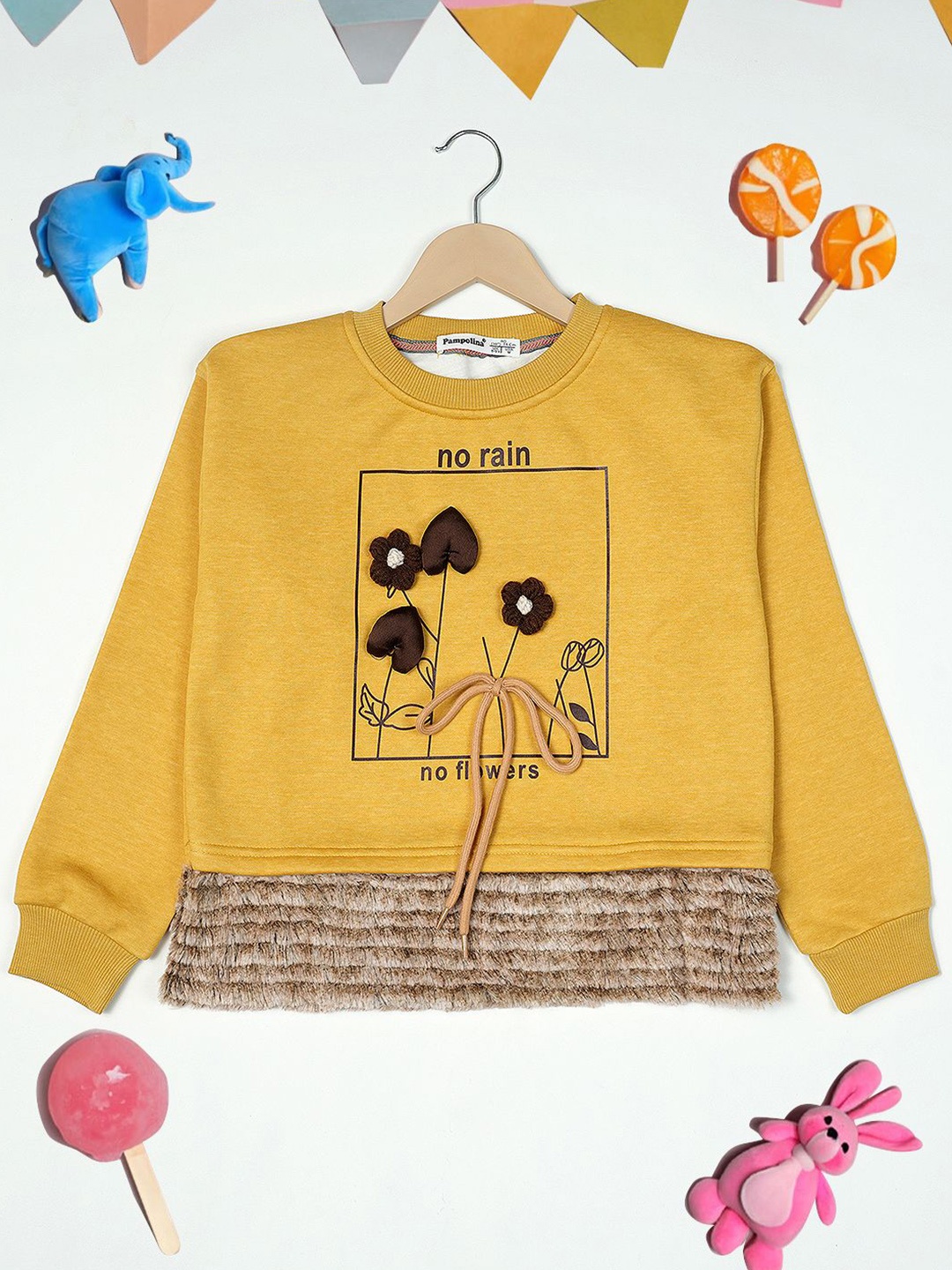 

PAMPOLINA Girls Embellished Sweatshirt, Mustard