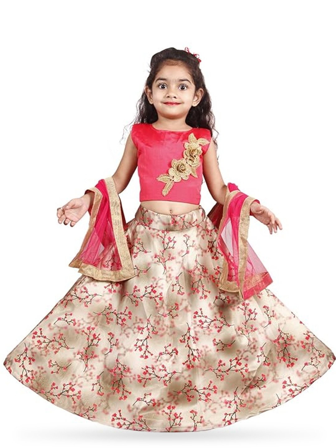 

BAESD Girls Embroidered Tie and Dye Ready to Wear Lehenga & Blouse With Dupatta, Red