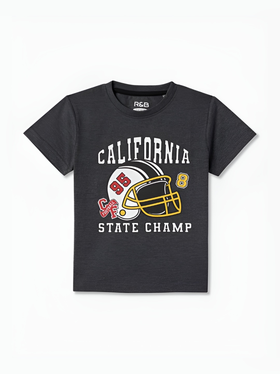 

R&B Boys Graphic Printed Round Neck Cotton T-shirt, Grey