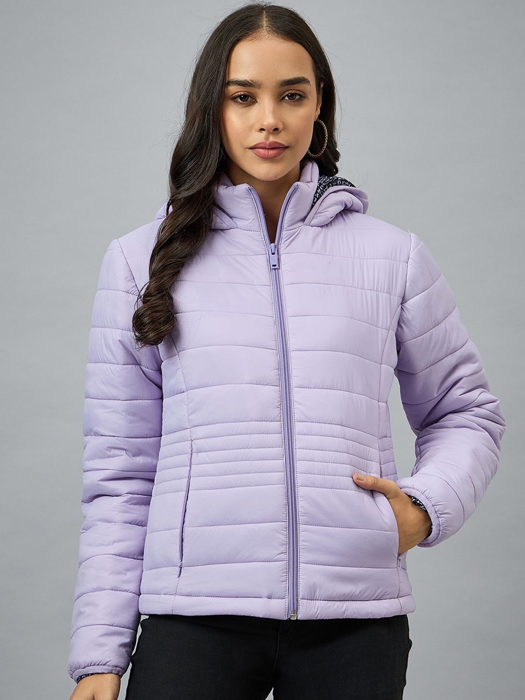 

Club York Women Mock Collar Solid Casual Padded Jacket, Lavender