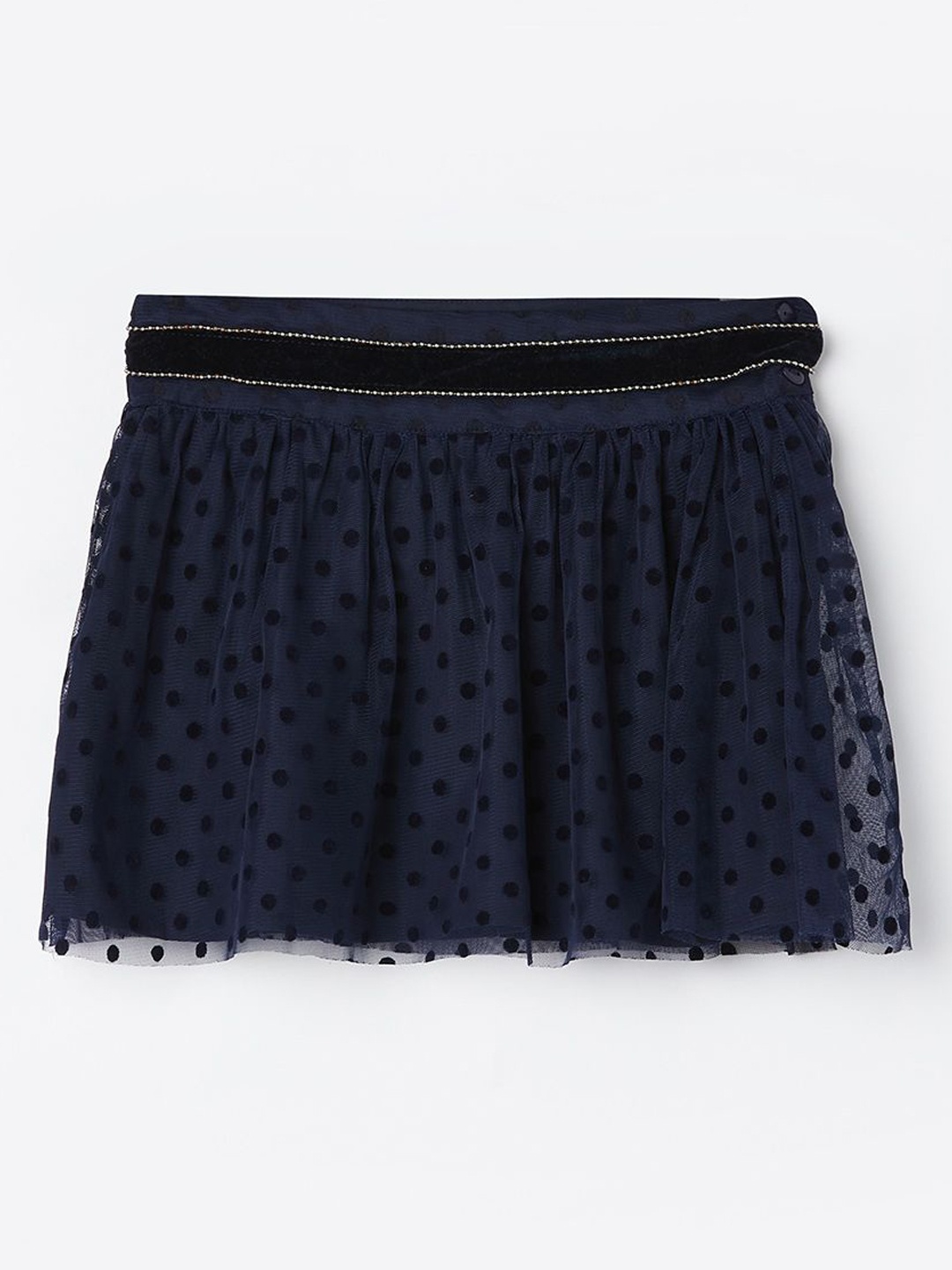 

Fame Forever by Lifestyle Girls Polka Dot Printed Semi Sheer Straight Knee Length Skirt, Blue