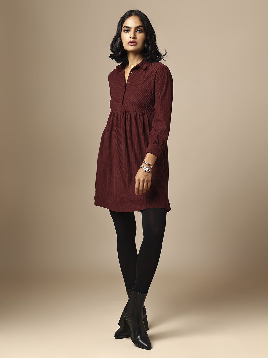 

Chemistry Women Shirt Collar A-Line Above Knee Dress, Burgundy