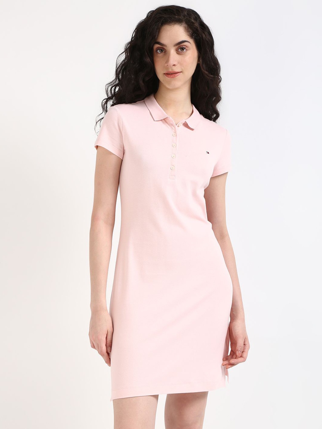 

Tommy Hilfiger Women Cotton Polo Neck T-shirt Dress, Pink