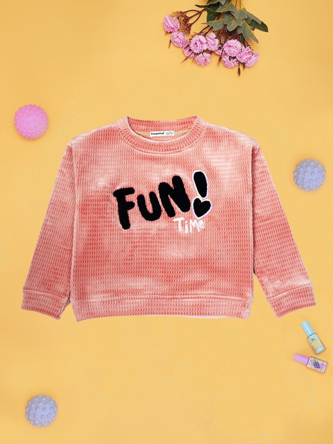 

PAMPOLINA Girls Embellished Casual Sweatshirt, Peach