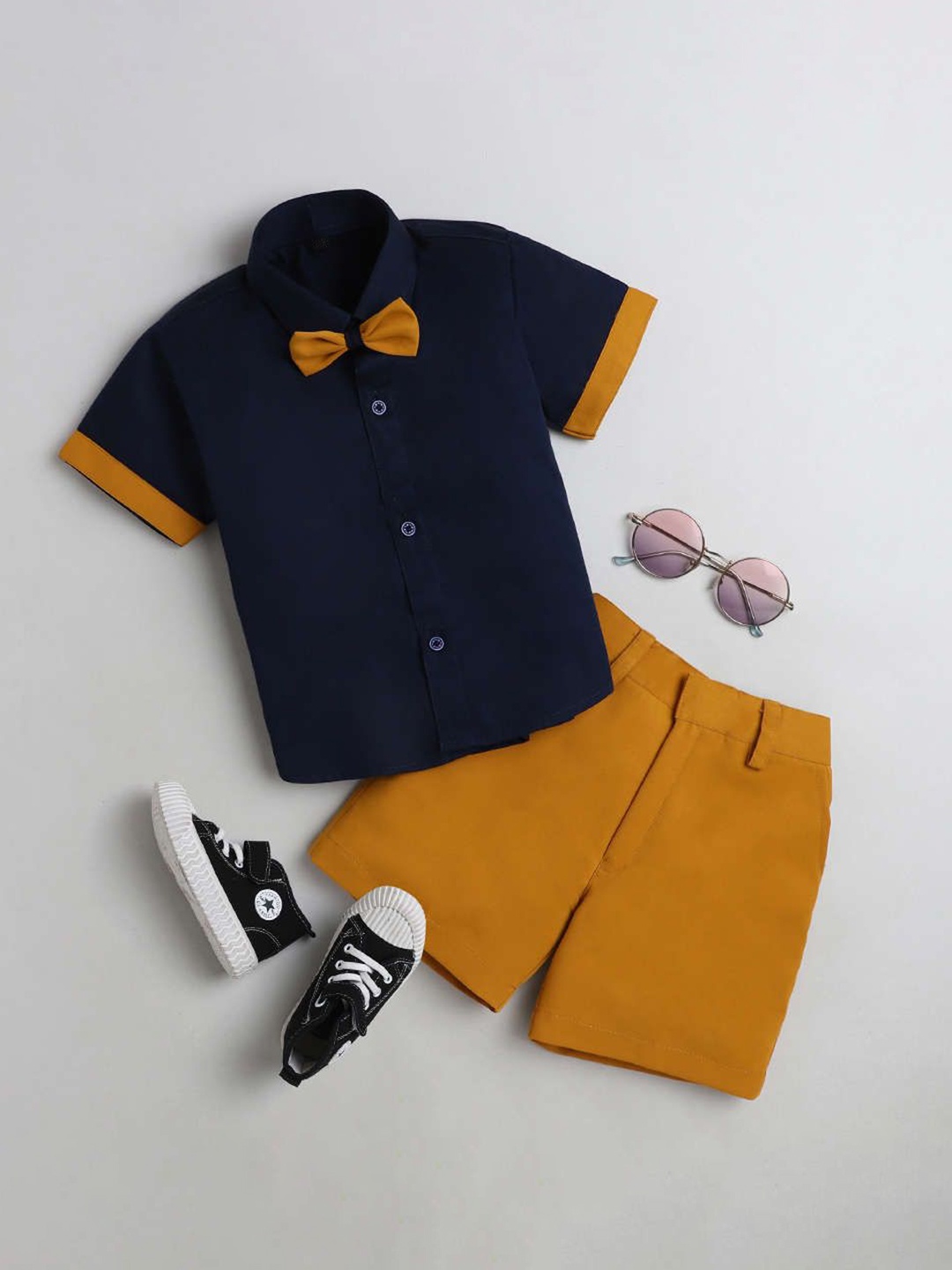 

Lil homies Boys Solid Shirt Collar Short Sleeves Shirt with Shorts Clothing Set, Mustard