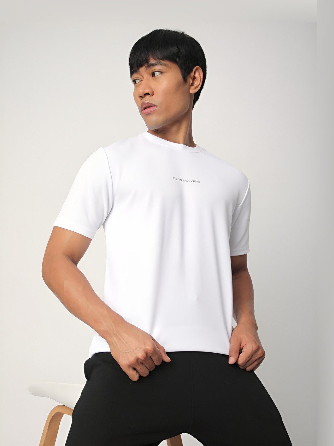 

R&B Men Solid Round Neck T-shirt, Beige