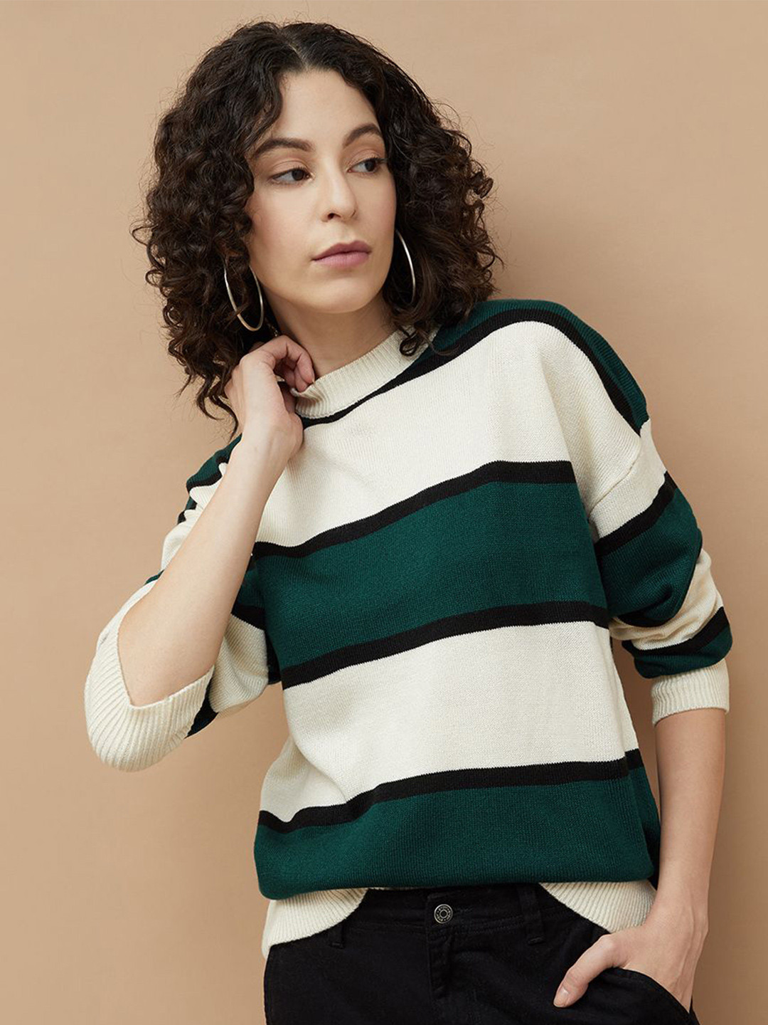 

Ginger by Lifestyle Women Striped Pullover Sweatshirt, Green