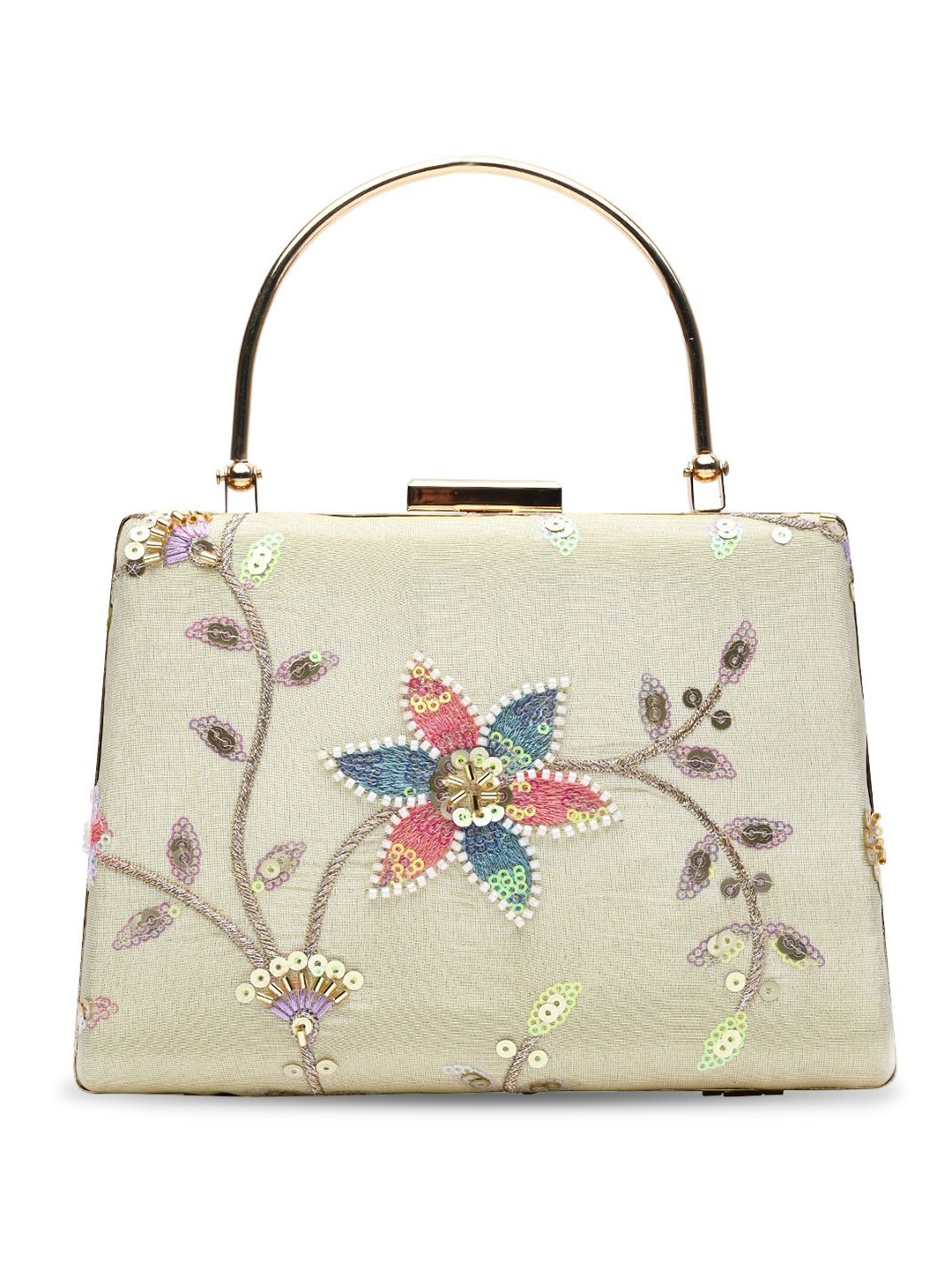 

HORRA Floral Embroidered Purse Clutch, Cream