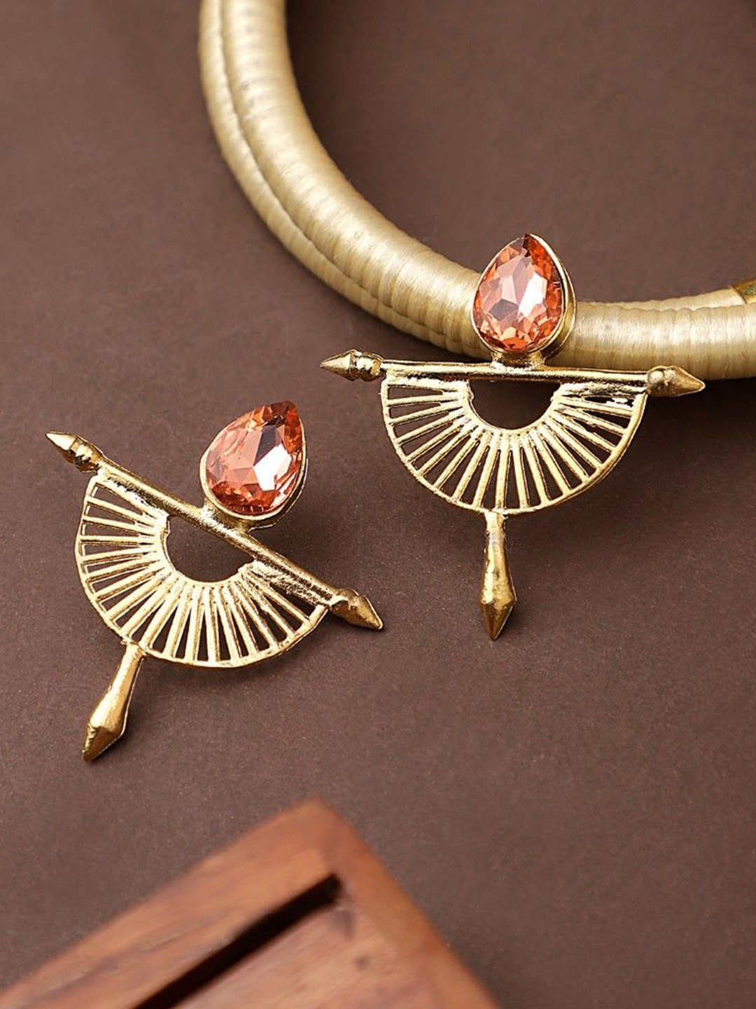 

CARDINAL Stone Studded Contemporary Drop Earrings, Gold