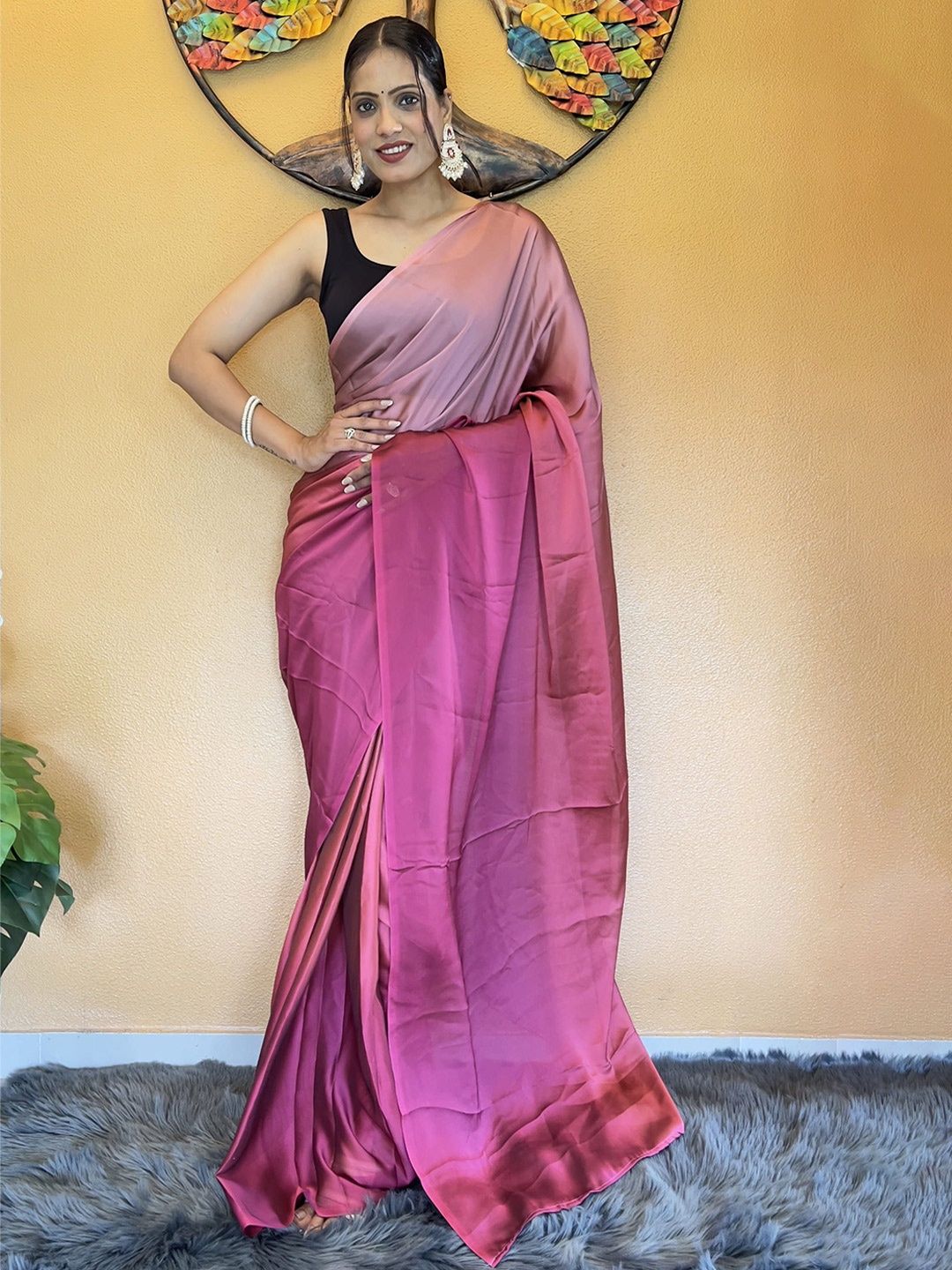 

V3 FASHION STUDIO Pure Chiffon Ready to Wear Jamdani Saree, Pink