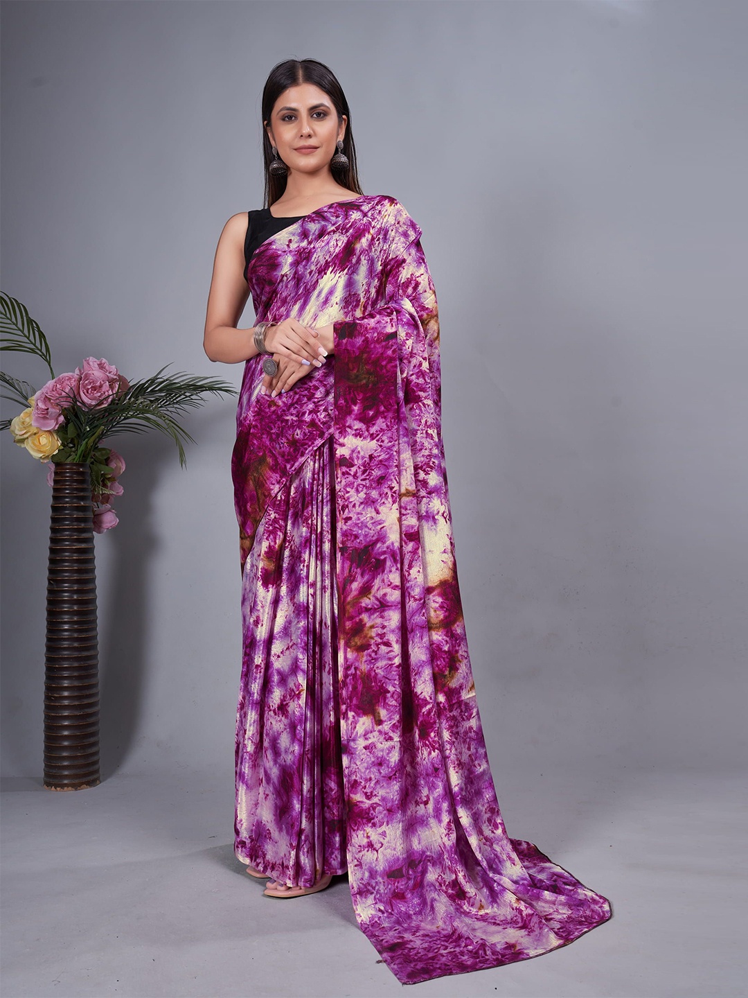 

V3 FASHION STUDIO Women Tie & Dye Pure Chiffon Ready to Wear Saree, Purple