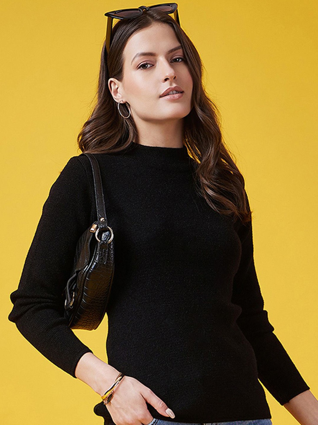 

CLAPTON Women Woollen Casual Pullover Sweaters, Black